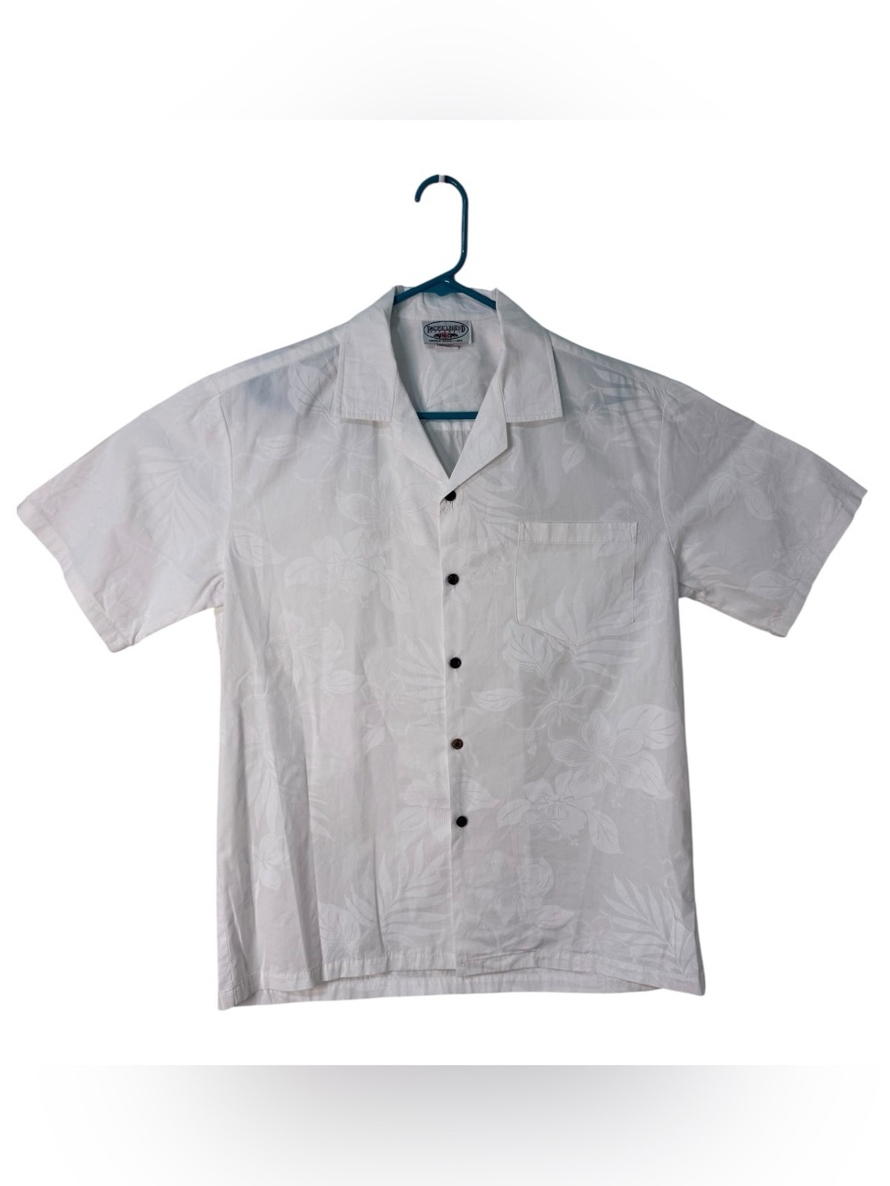 Pacific Legend Hawaii White Floral Hawaiian Aloha Shirt Men’s L 100% Cotton USA